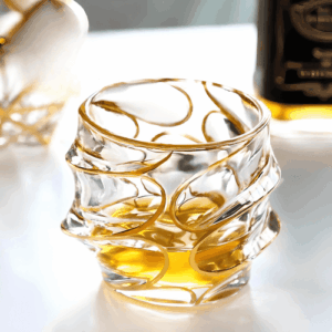 TsukiGlass Gold Line Storm Japanese Crystal Whisky Glass with sculptural gold-accented design
