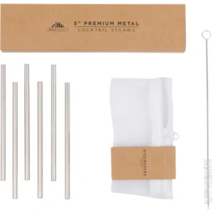 A Bar Above Stainless Steel Metal Cocktail Straws – Short Set (6 Straws)