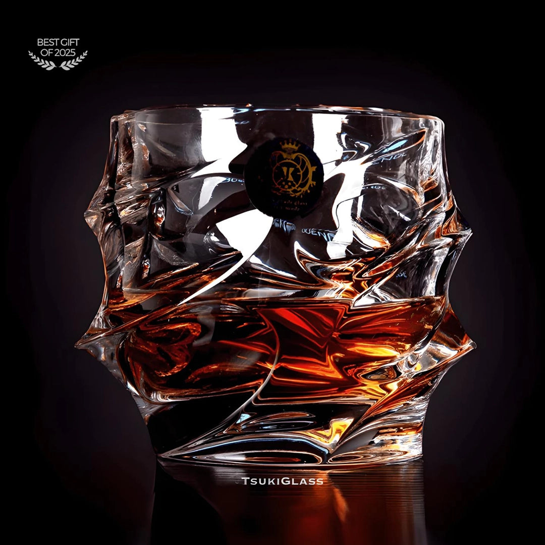 TsukiGlass Storm Japanese Crystal Whisky Glass with sculptural faceted base