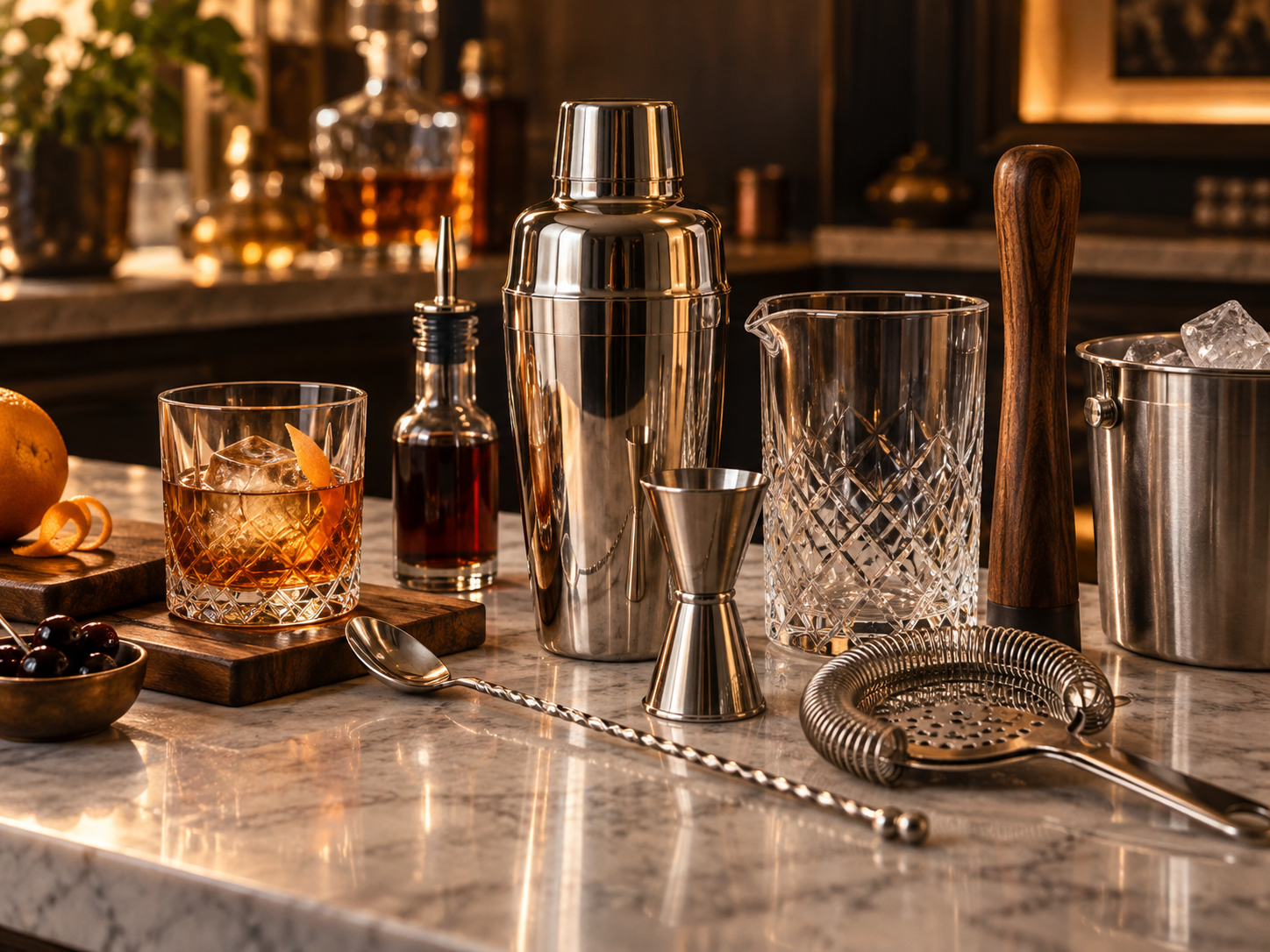 Cocktail shaker jigger strainer and mixing equipment
