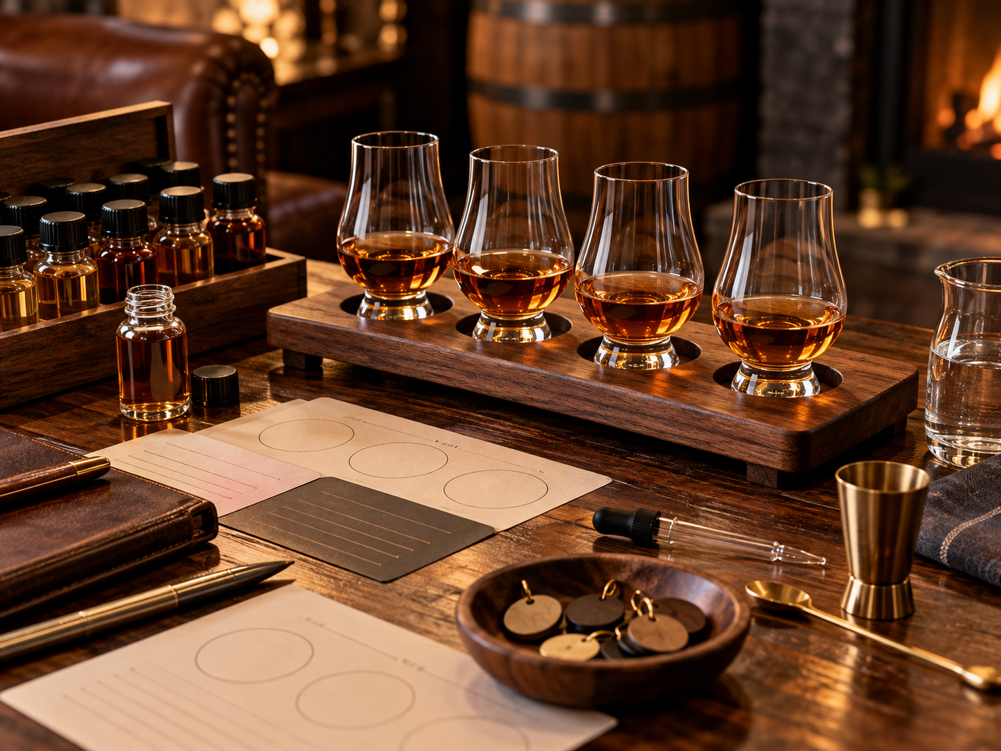 Whiskey tasting flight and tasting tools