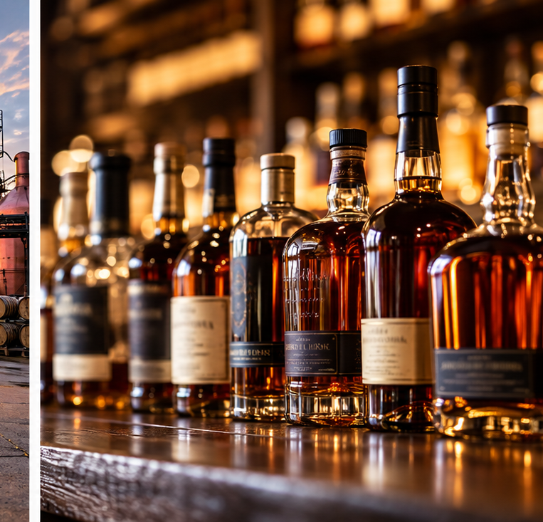Collection of bourbon and whiskey bottles