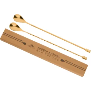 A Bar Above Standard Bar Spoons – Gold – 1 Spiral & 1 Smooth