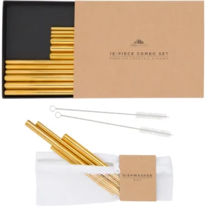 A Bar Above Gold Metal Cocktail Straws – Combo Set (16 Straws)