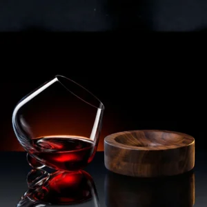 TsukiGlass Kami Rotating Crystal Wine Glass & Wooden Coaster – 2-Pack