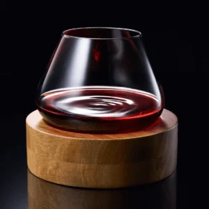 TsukiGlass Kami Rotating Crystal Wine Glass & Wooden Coaster – 6-Pack